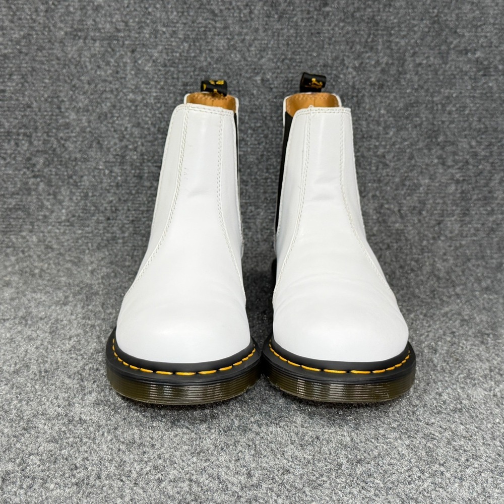 Dr. Martens 2976 Chelsea Boots Women's 9 White Smooth Leather Yellow Stitch Pull - Picture 2 of 13